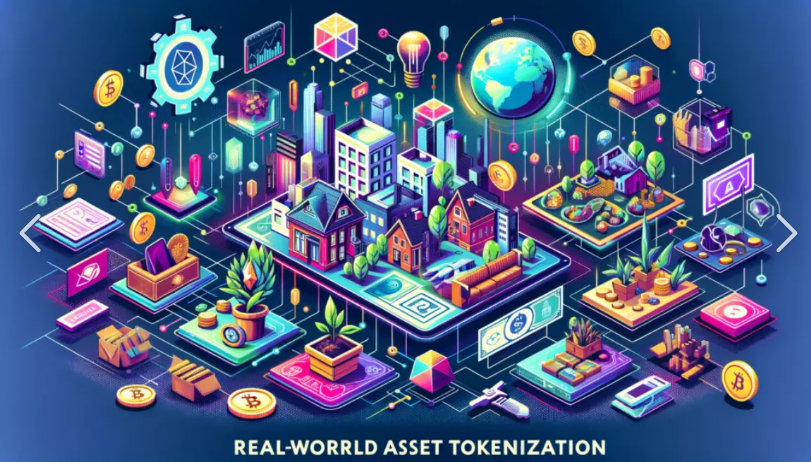 Real world Assest multicoloured assets all together on a block of chains