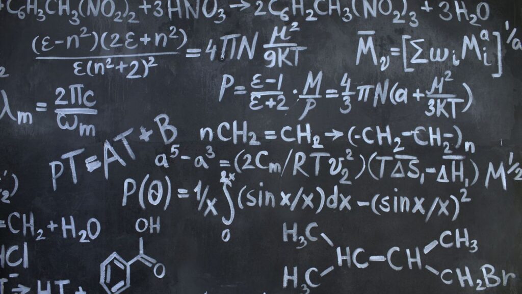 Algorithmic Stablecoins: The Dollar That Backed Itself Intricate mathematical and chemical equations chalked on a blackboard symbolizing education and science.