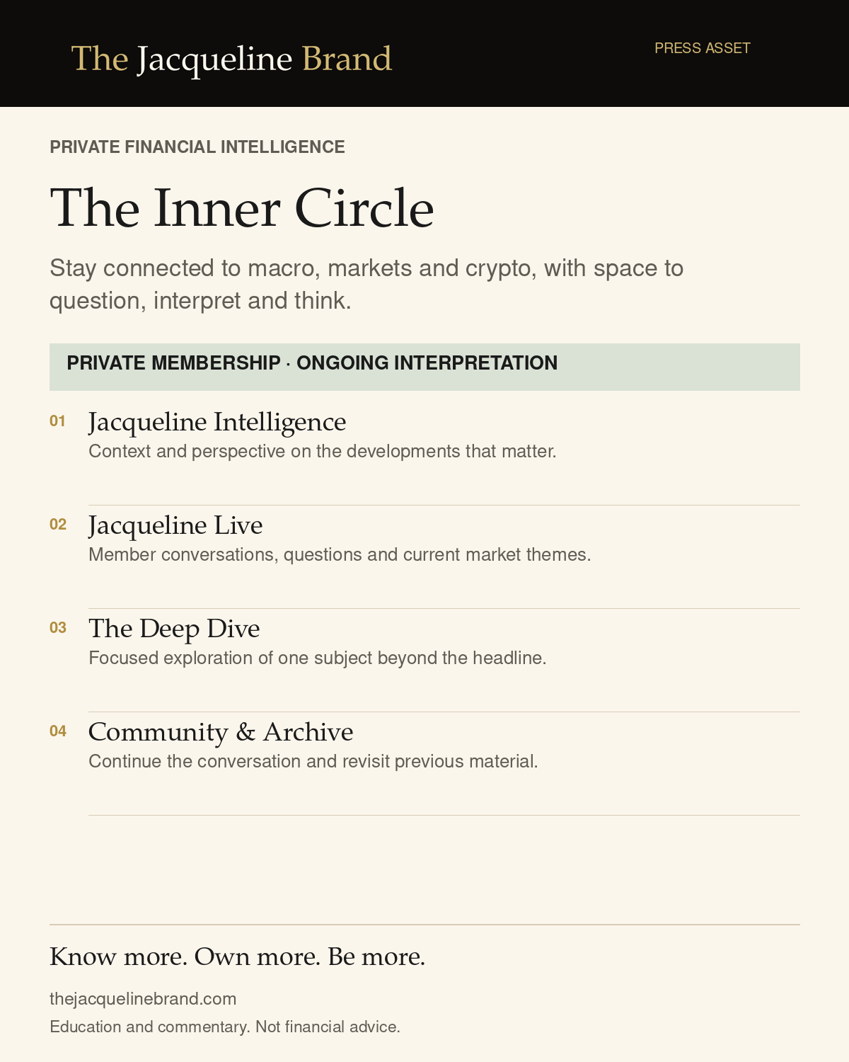 The Jacqueline Brand: Press Pack The Jacqueline Brand: Inner Circle infographic